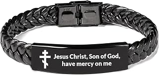 Orthodox Cross Christian Stainless Steel Bracelet - Personalized Engraved Jesus Prayer Jewelry, Adjustable John 1:1 Orthodox Easter Cuff for Baptism Gifts or Monastery or Prodigal Son gifts