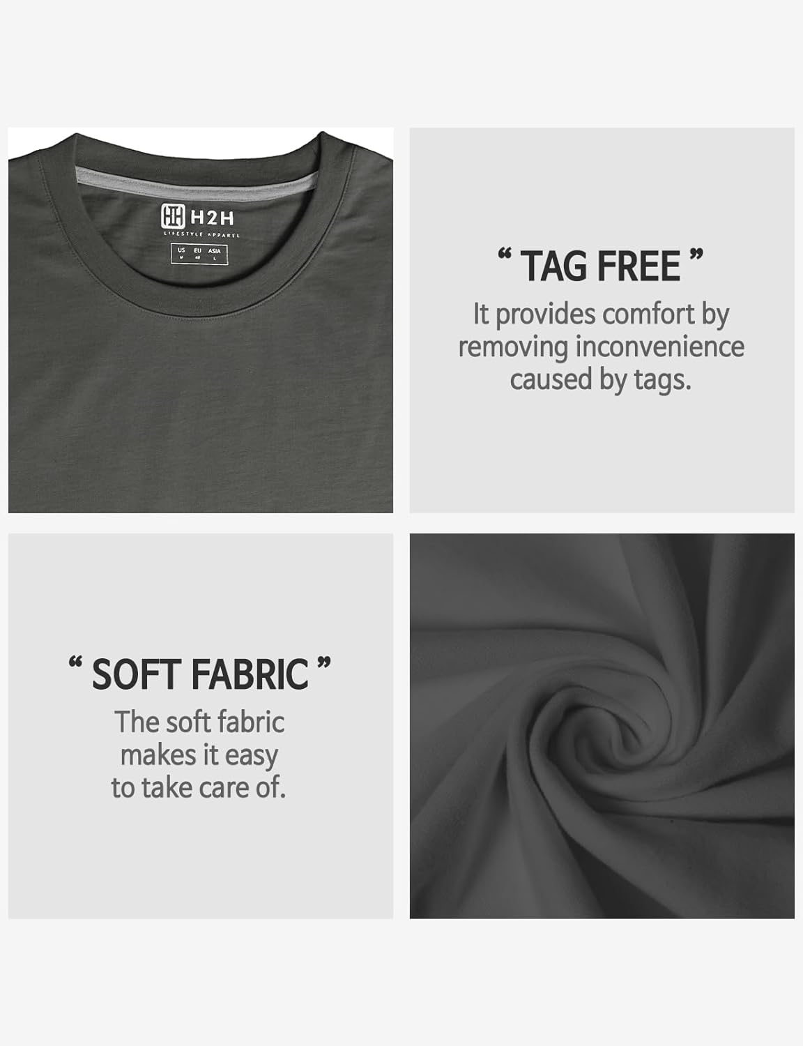 H2H Mens T-Shirts - Plain Novelty Slim Short Sleeve Cotton Blend (V Neck/Crew Neck) Multipack Size XS to 3XL - Image 5