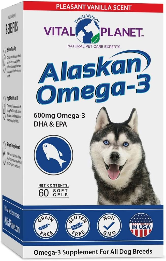 Vital Planet - Alaskan Omega-3 Fish Oil Supplement for Dogs with 600mg of DHA and EPA from Sustainably Harvested Cold Water Fish - 60…
