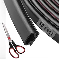 Fingwerk 50 Ft D-Shape Rubber Weather Stripping Self-Adhesive Door Seal for Insulation, Dust & Noise Block - Easy Cut with Scissors (Black)