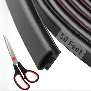 Fingwerk 50 Ft D-Shape Rubber Weather Stripping Self-Adhesive Door Seal for Insulation, Dust & Noise Block - Easy Cut with Scissors (Black)