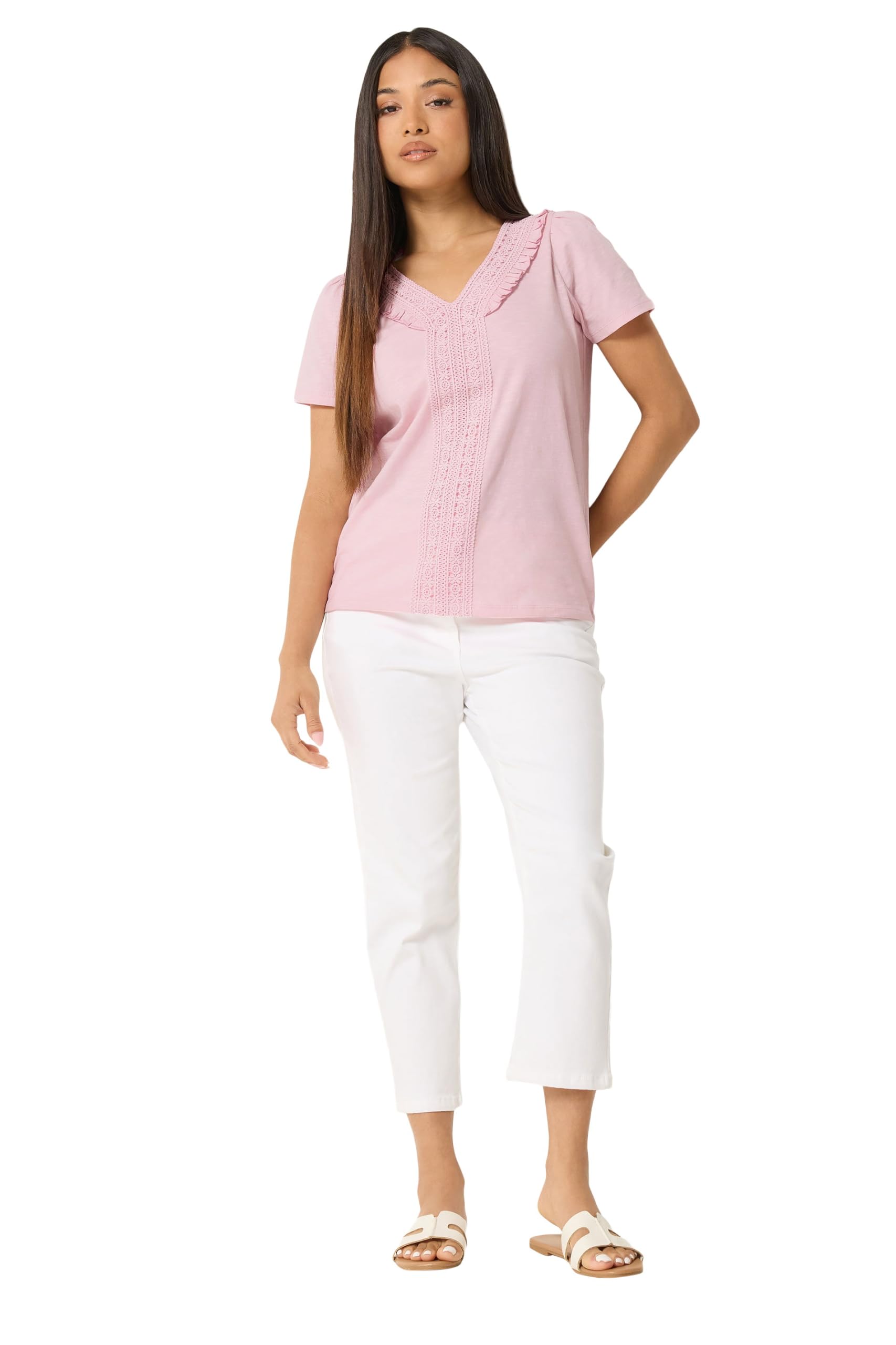 M&Co Women's Petite Frill Cotton Blouse in Light Pink | Size: 18