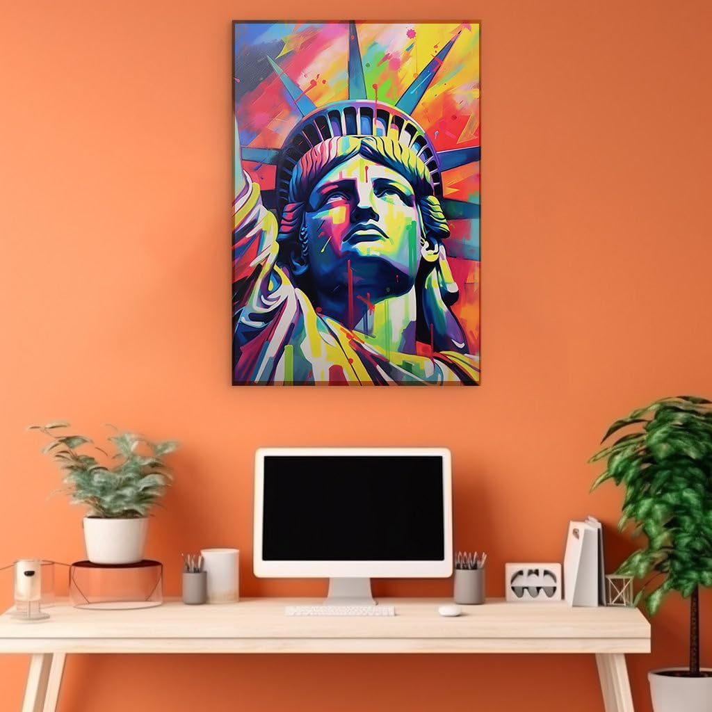 Canvas for Living room. Statue of Liberty Reimagined in a Kaleidoscope of Color, 27 x 18 inch Canvas Wall Art - Ready to Hang - 69x46 cm (27x18 inch)