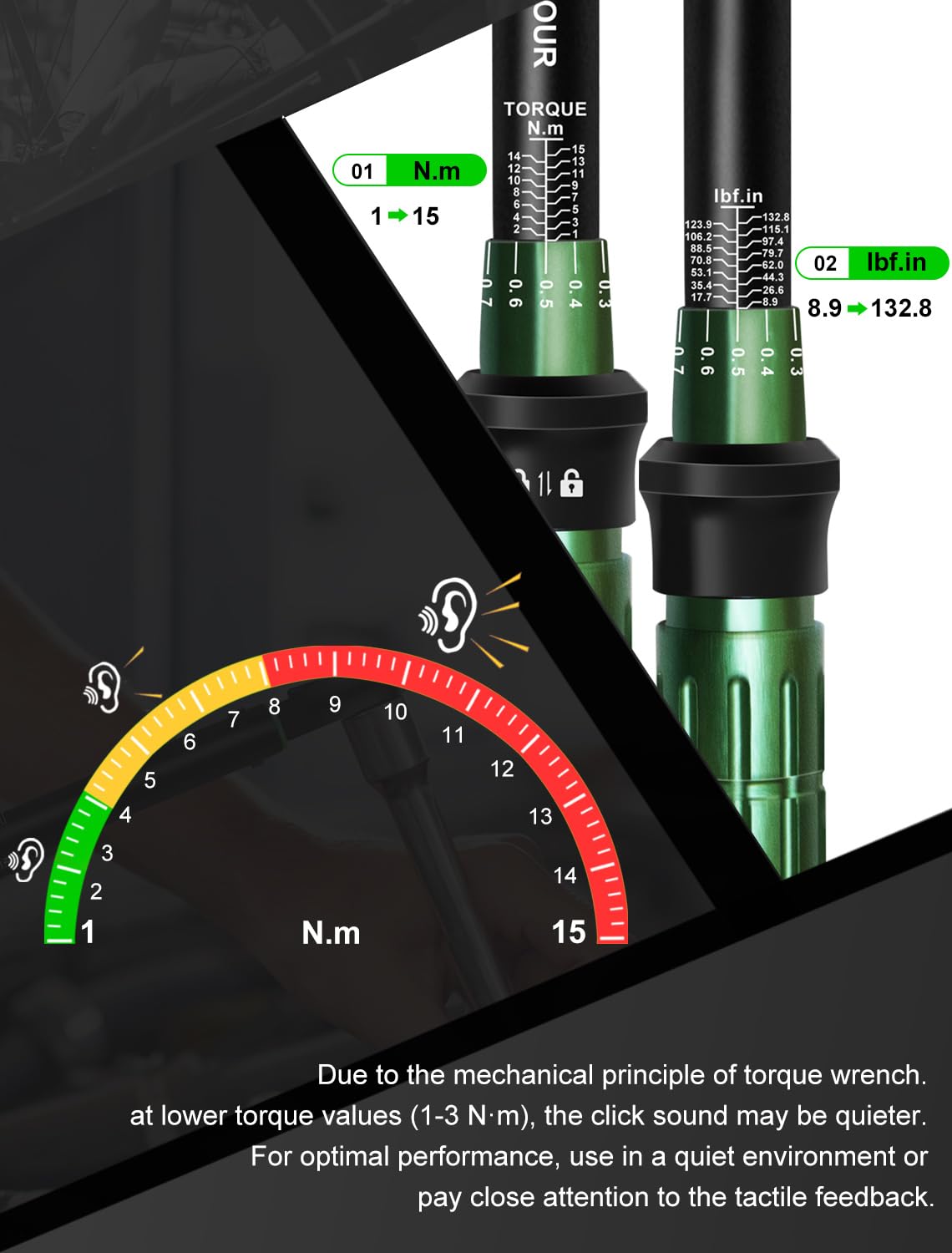 Uharbour 1-15 Nm Torque Wrench Set for Bicycles 1/4" Torque Wrench, Bicycle Torque Wrench Set including Bits - Image 3