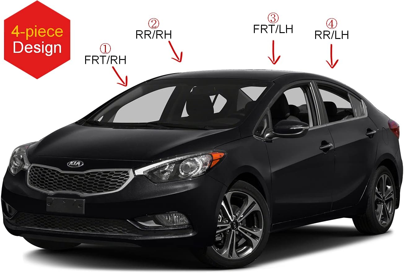 AUTOCLOVER Tape-On Rain Guards Window Visors 4 Pcs Set for Kia Forte/Window Deflectors, Out-Channel Vent Shades (Smoked 2014-2018)