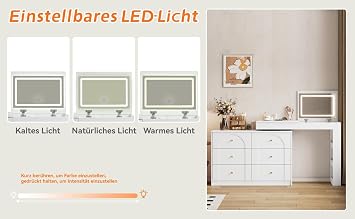 Rotating Dressing Table with LED Lighting, Dressing Table, Office Table, White, 105 x 40 x 80 cm