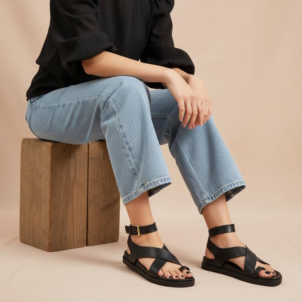 CUSHIONAIRE Entry Womens Ankle Wrap Molded Footbed Sandal with Adjustable Strap | Non-Slip Outsole | Womens Platform Sandals | Comfortable Summer Shoes | Wide Widths Available - Image 5