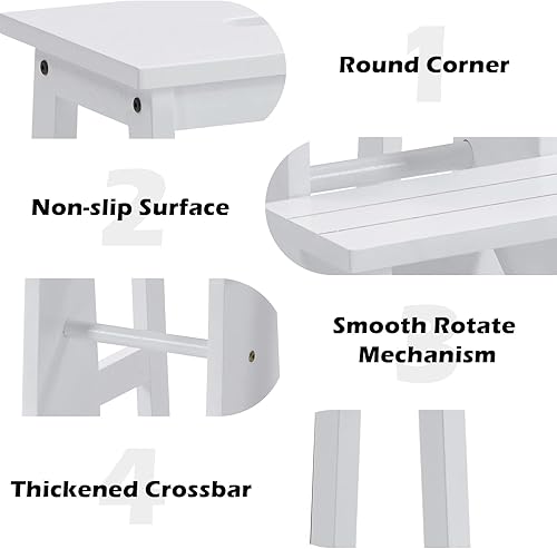 Miniatura 3 de Costzon Taburete plegable de madera de 3 niveles, diseño 3 en 1 con escalera, taburete y estante de almacenamiento, escalera plegable de madera de