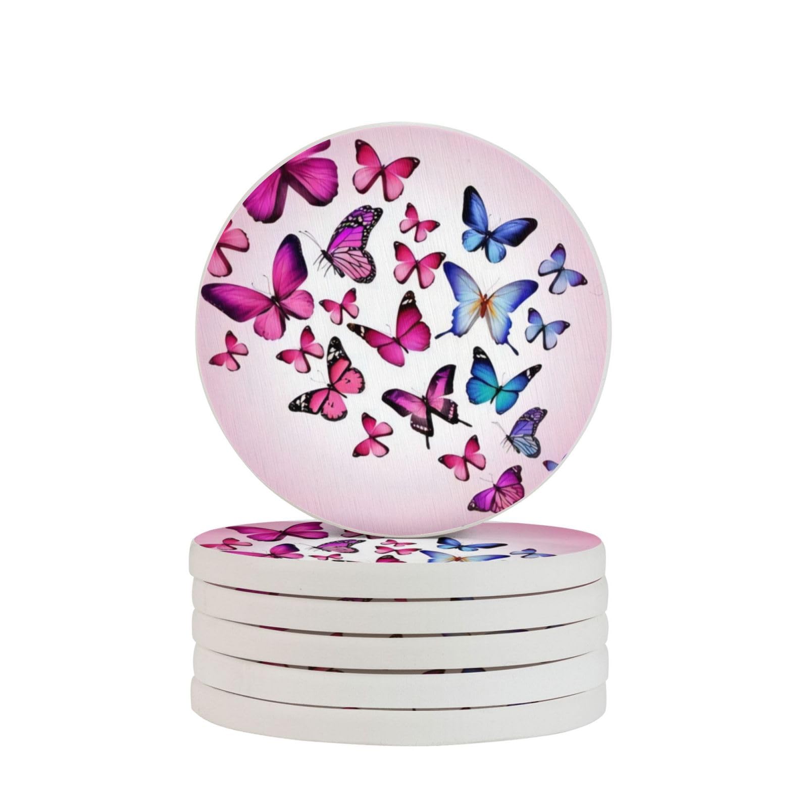 Sous-verres diatomite papillons roses anti trace humidité table