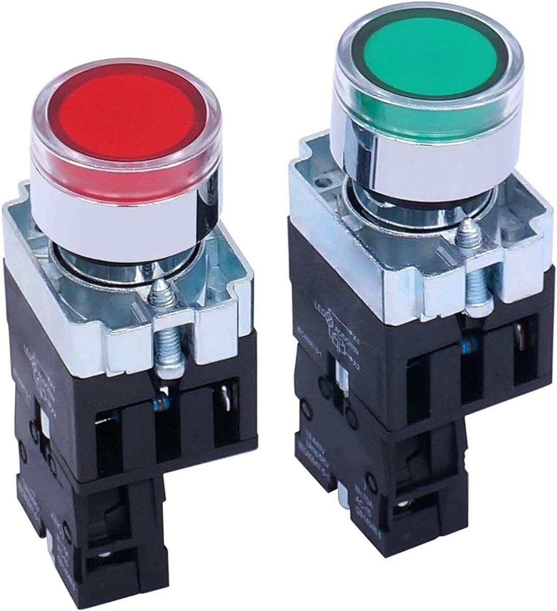 Interruptor 2 piezas 22 mm 1 NO 1 NC interruptor de botón 440 V 10 A interruptor de botón con voltaje de luz LED 110 V