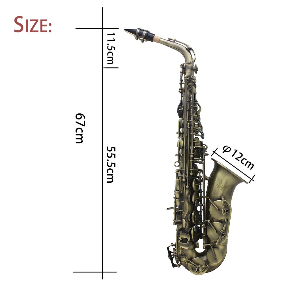 Btuty Eb E-flat Sax Alta Qualità Finitura Antica Curva Sassofono Contralto Abalone Shell Chiave Intaglio Modello con Custodia Guanti Panno Panno di Pulizia Cinghie Spazzola