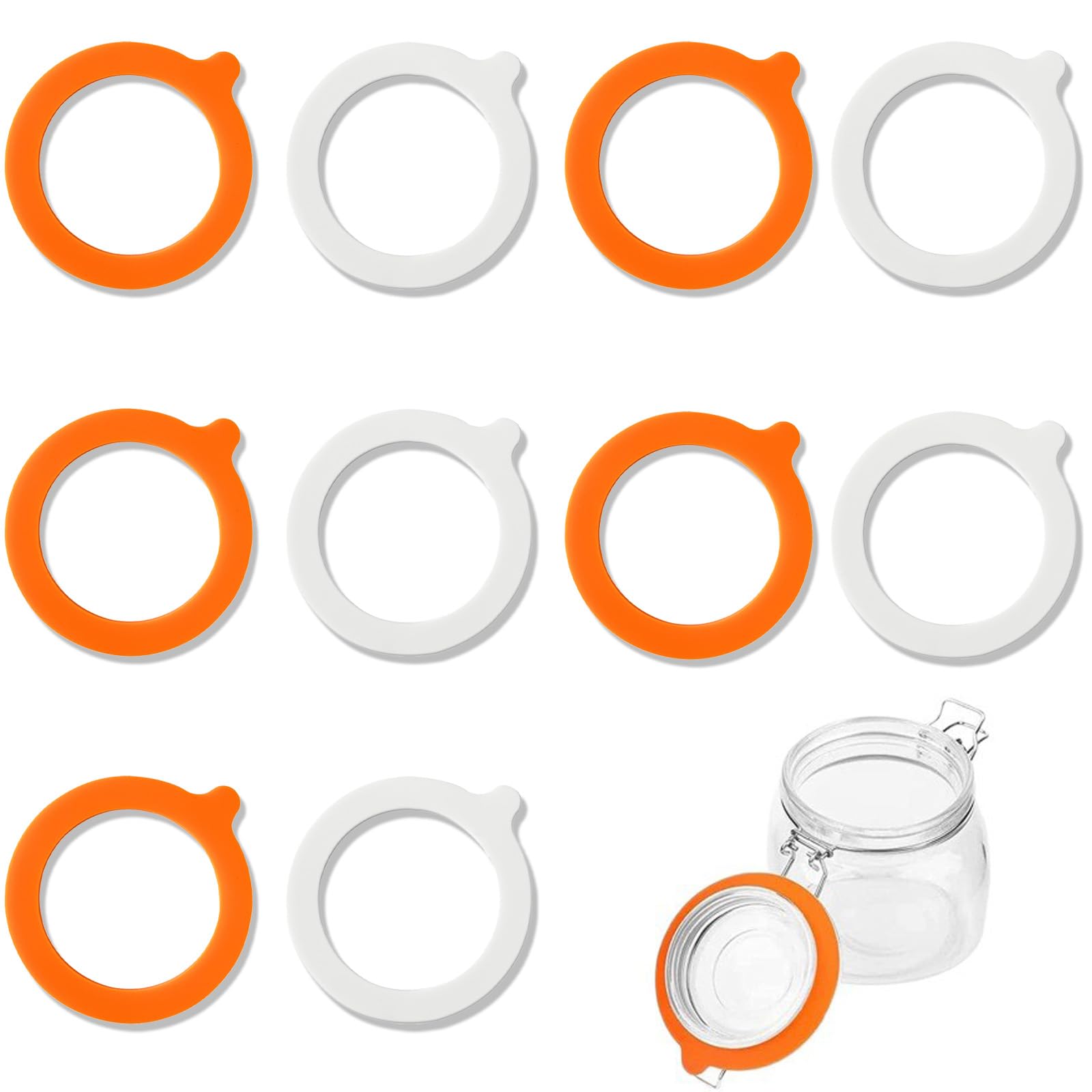 10 PCS Replacement Silicone Seals for Kilner Jar Seals Silicone Jar Gasket Five Orange and Five White Food-Grade Silicone Pads Soft Elastic Replacement Gasket Non-Toxic and Odorless
