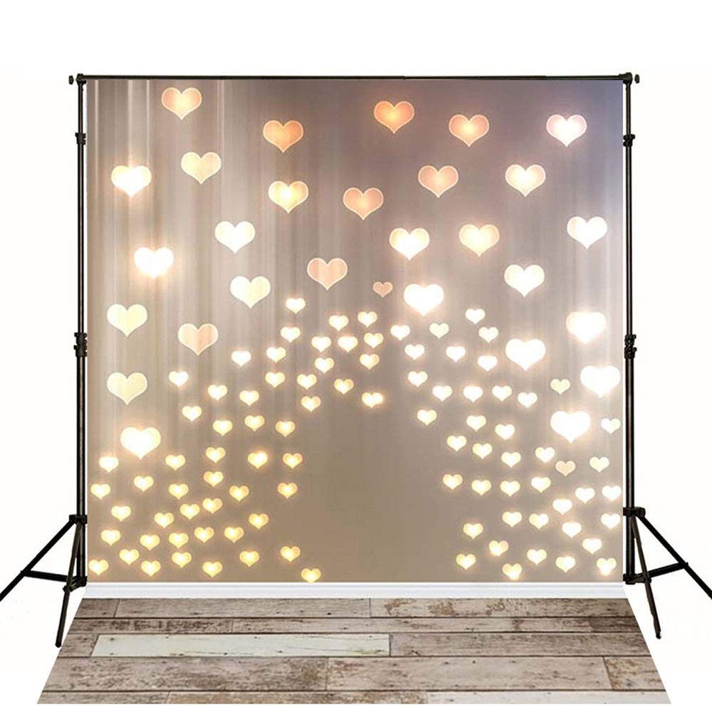 MEHOFOTO 5x7ft Newborn Photography Backdrops Wood Floor Lighting Love Heart Photo Background for Val