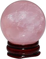 Vista 12 de mookaitedecor Bola de cristal de cuarzo rosa natural con soporte de madera, escultura de esfera de cristales curativos para decoración del hogar