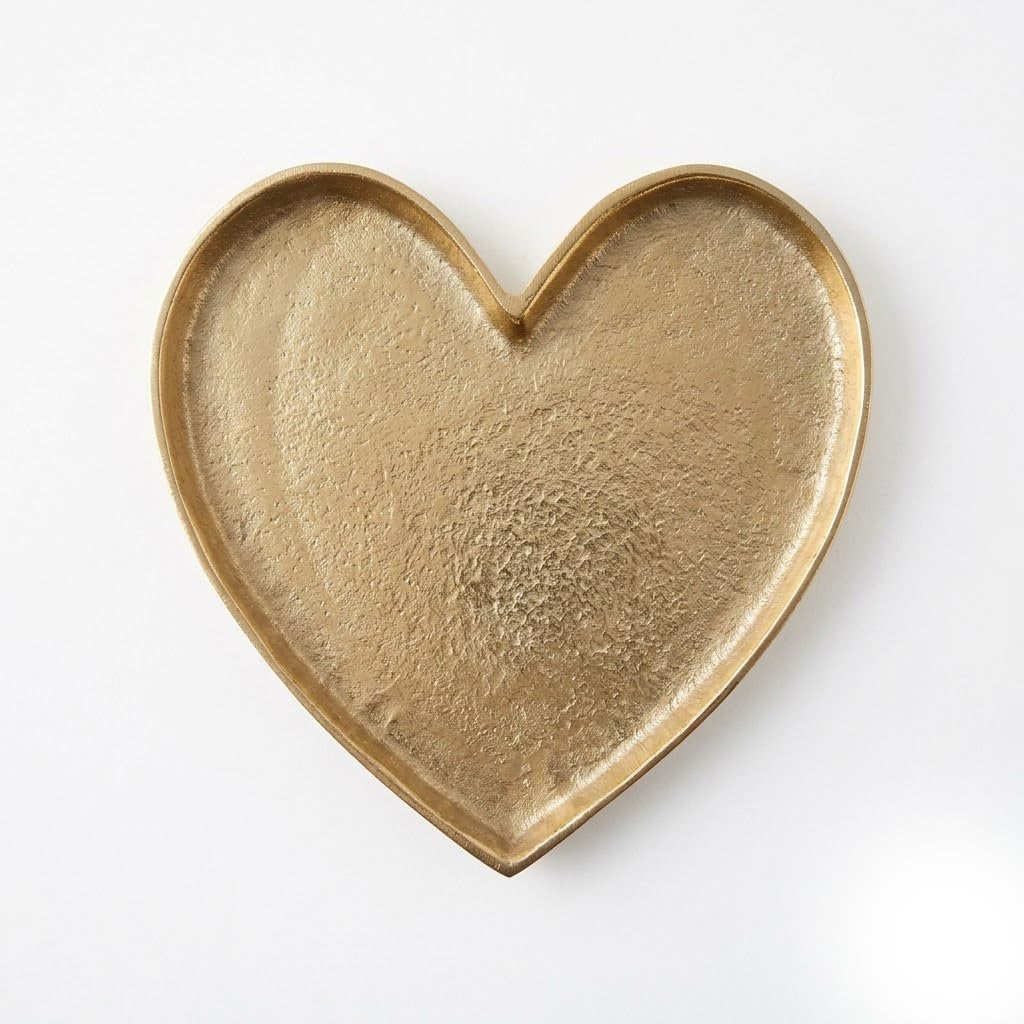 IHI EST. 1986 Gold Metal Heart-Shaped Decorative Tray, 8 x 8 Inch Heart Catchall Dish, Elegant Accent Tray for Jewelry, Vanity, Coffee Table and Home Décor