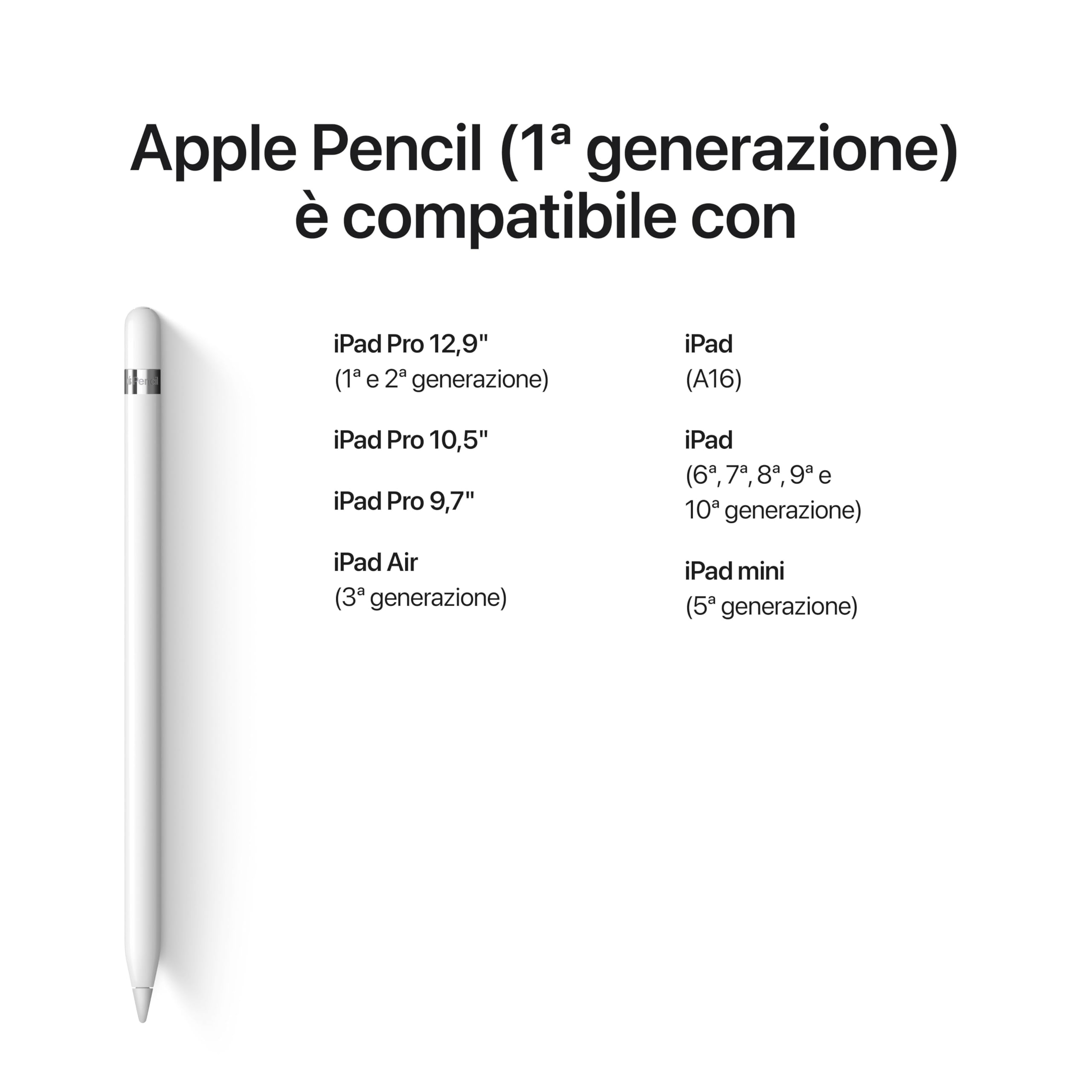 Apple Pencil (1ª generazione): precisione al pixel e la latenza più bassa del settore. Perfetta per prendere appunti, disegnare e firmare documenti.