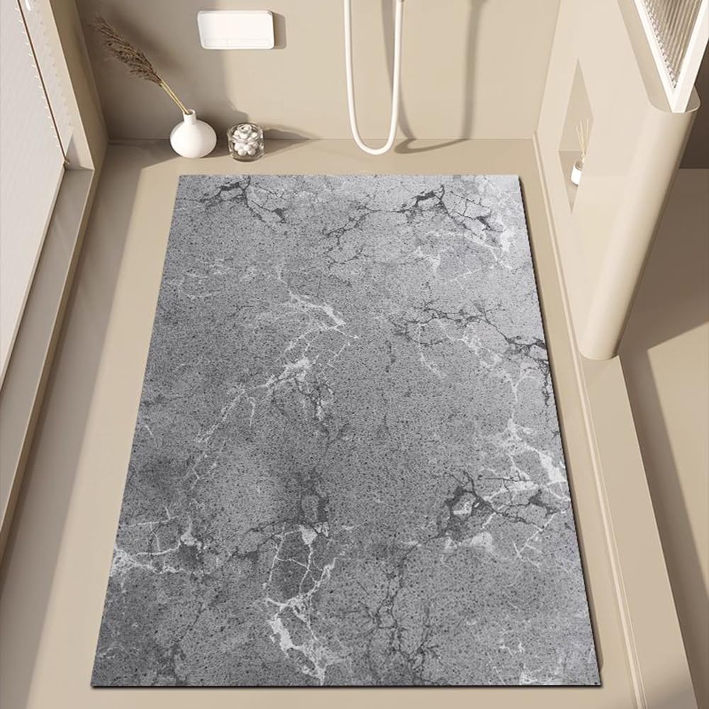 Tappetino Bagno Antiscivolo 80X100 cm Motivo marmorizzato Tappetino da Doccia in Luffa PVC Tappeto Lavabile Tappeti Bagno Asciugatura Rapida con Scarico per Area Umida