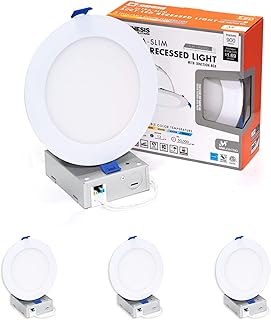 mw 6 Inch 5CCT Ultra-Thin LED Recessed Ceiling Light with Junction Box, 2700K/3000K/4000K/5000K/6000K Selectable, Dimmable Canless Light, 900LM High Brightness Downlight, 12W = 90W, Energy Star (4PK)