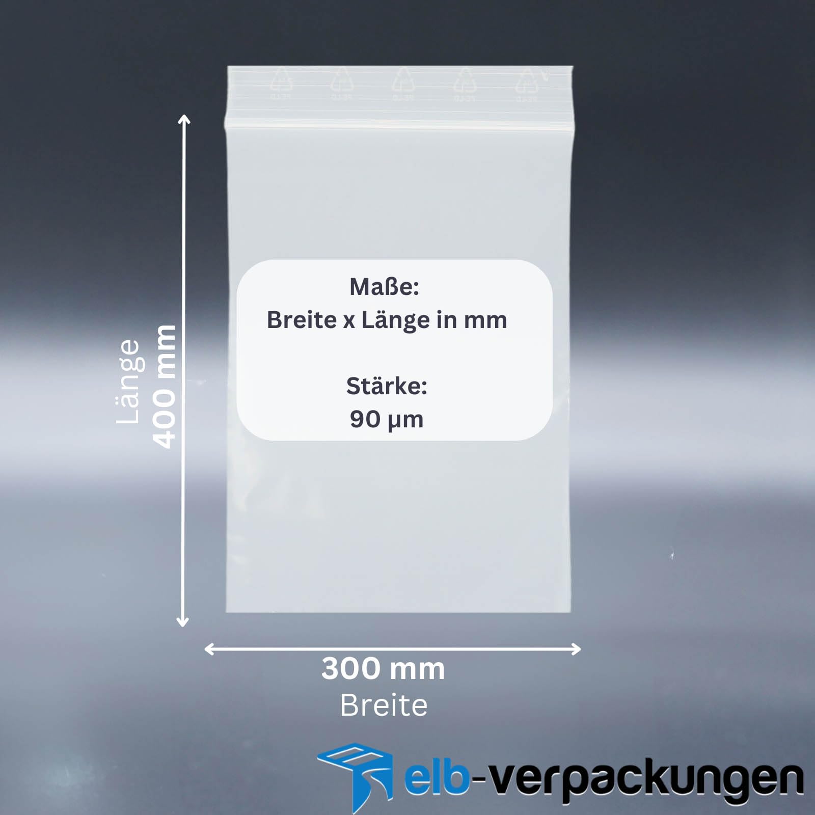 ELB | Druckverschlussbeutel ZIP Beutel mit 90 my Folienstärke - 300 x 400 mm - 500 Stück - Verschlussbeutel - Transparent - Wiederverschließbar - Folienbeutel LDPE