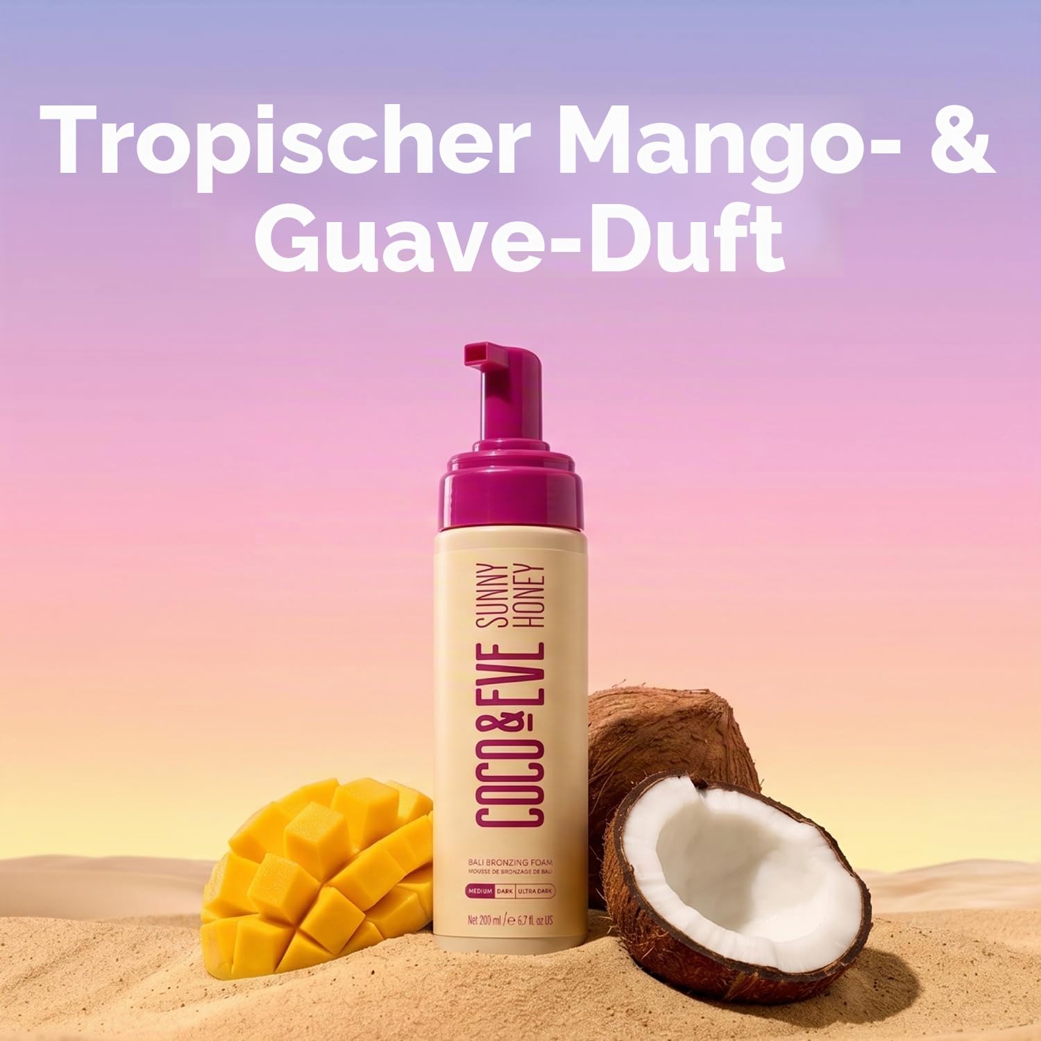 Coco & Eve Sunny Honey Deluxe Selbstbräunerset - Bali Bräunungsmousse mit Samthandschuh zum Auftragen von Selbstbräuner und Transportbeutel. Selbstbräunungsmousse (Medium)