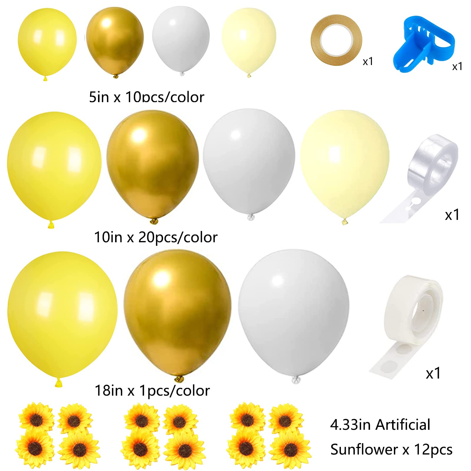 Photo 1 of 139PCS Yellow Balloons Kit with Artificial Sunflowers for Sunflower Theme Parties