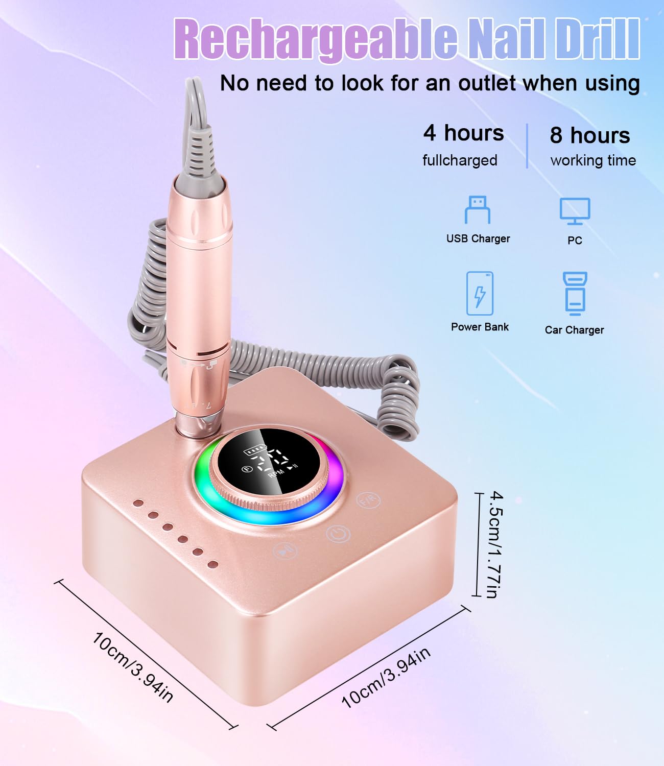 Ponceuse pour Ongles, 45000RPM Professionnelle Lime A Ongle Electrique, Ponceuse Ongles Set avec Écran LCD, Ensemble d’accessoires Kit avec Manucure Pédicure, pour Salon, Usage Maison