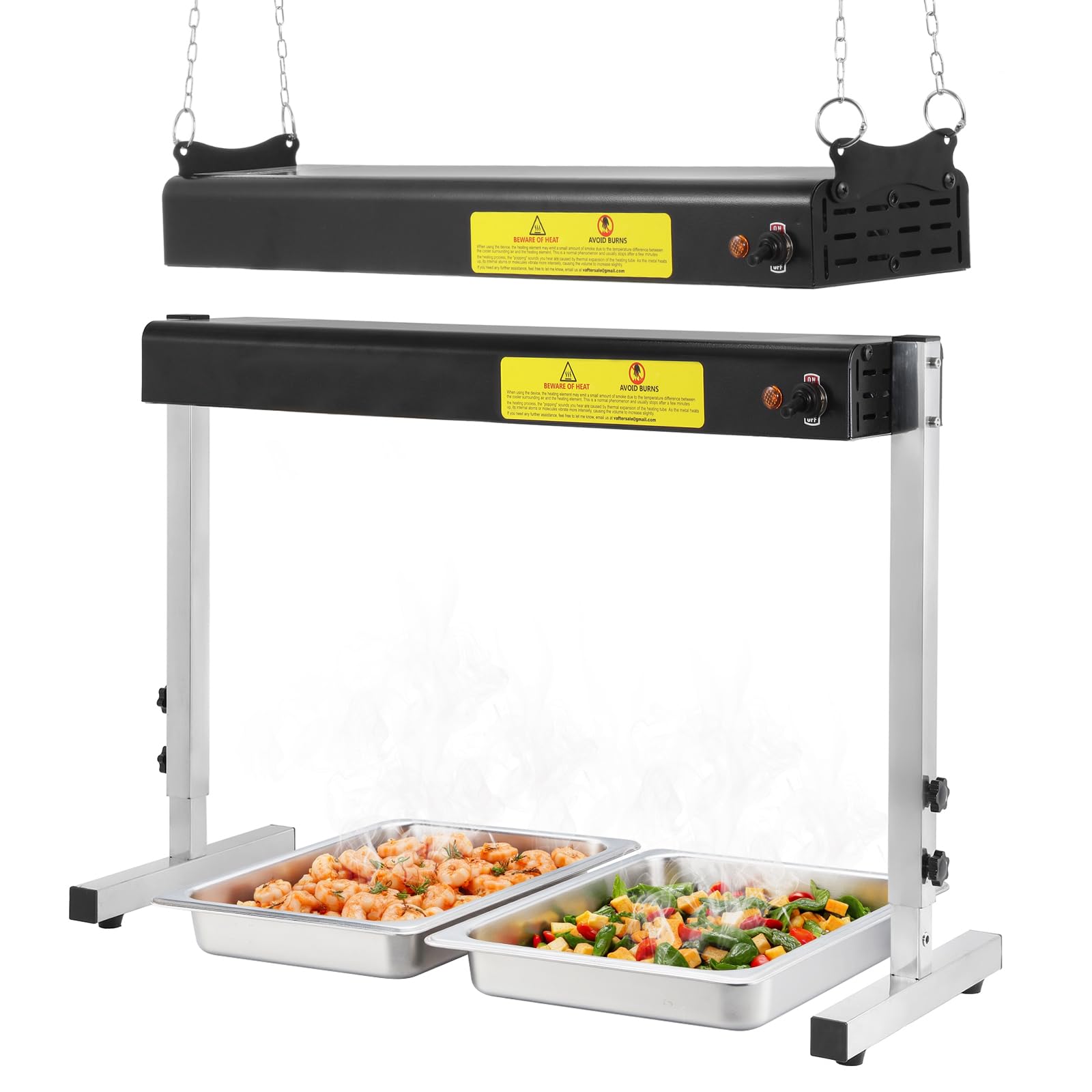 Hiteemer 24-Inch Food Heat Lamp, 750W Commercial Food Warmer Lamp Electric Strip Heater Overhead Stainless Steel Heat Lamps for Buffet Restaurant