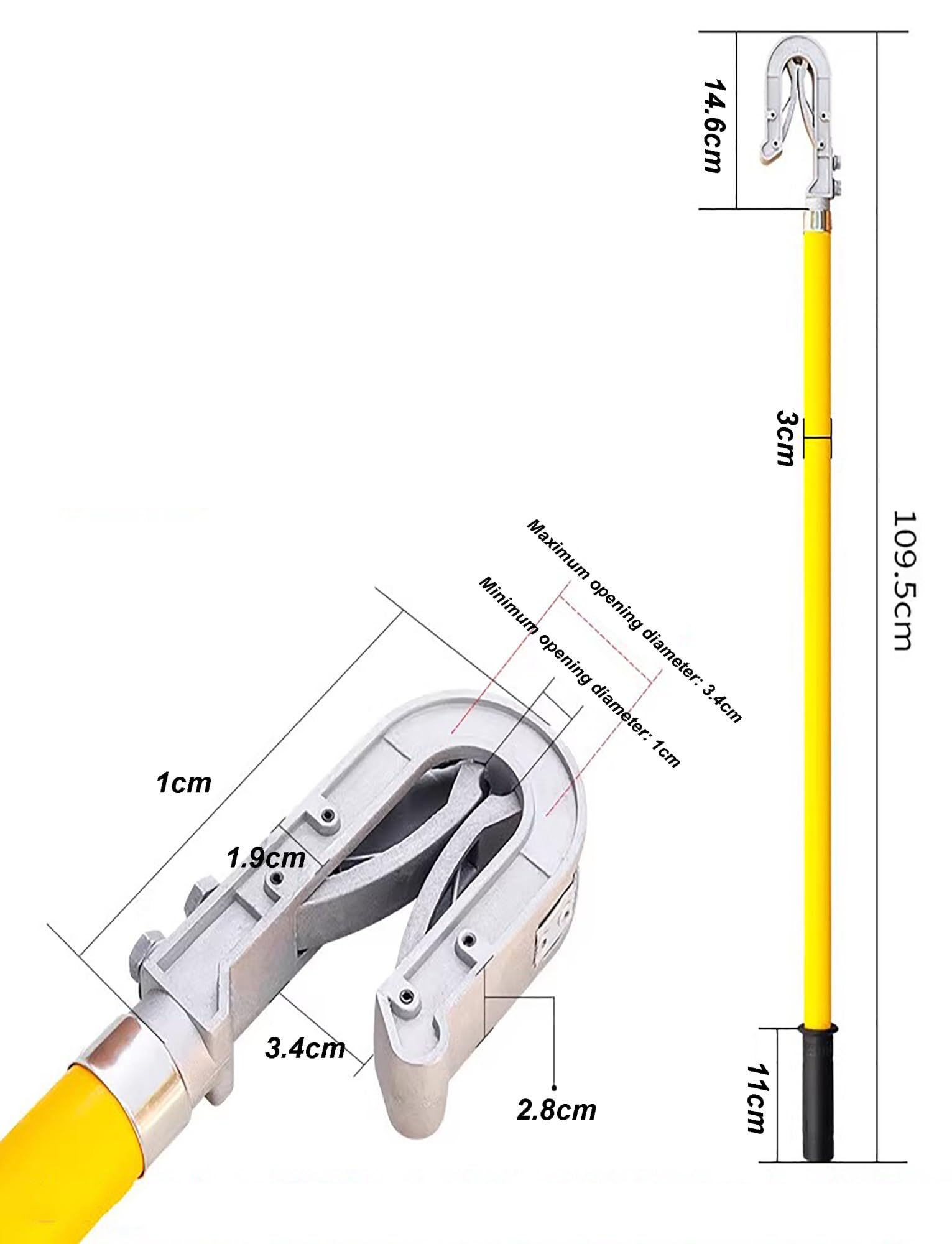 Drążek uziemiający wysokiego napięcia 10 kV, izolowany drążek operacyjny z podwójnym językiem do konserwacji elektrycznej, 100 cm, narzędzie bezpieczeństwa dla profesjonalistów