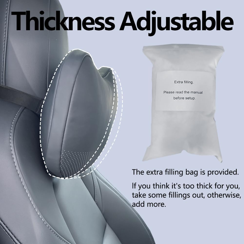 TESBEAUTY Nappa Leather Headrest Pillow 2 Packs for Tesla Neck Pillow Uniquely Designed for Tesla Model Y/3/S/X Tesla Car Neck Support Cushion for People Under 5'7" Black - Image 4