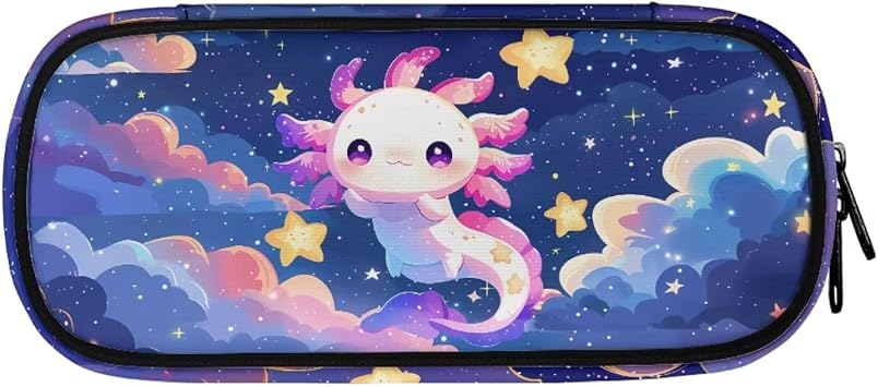 Little Girls Pencil Case Cute Axolotl School Pencil Box for Kindergarten Elementary Middle Large Pencil Pouch 4-Hole Binder Mesh Zipper Case Pen Bag Pocket Stationary Organizer Bag