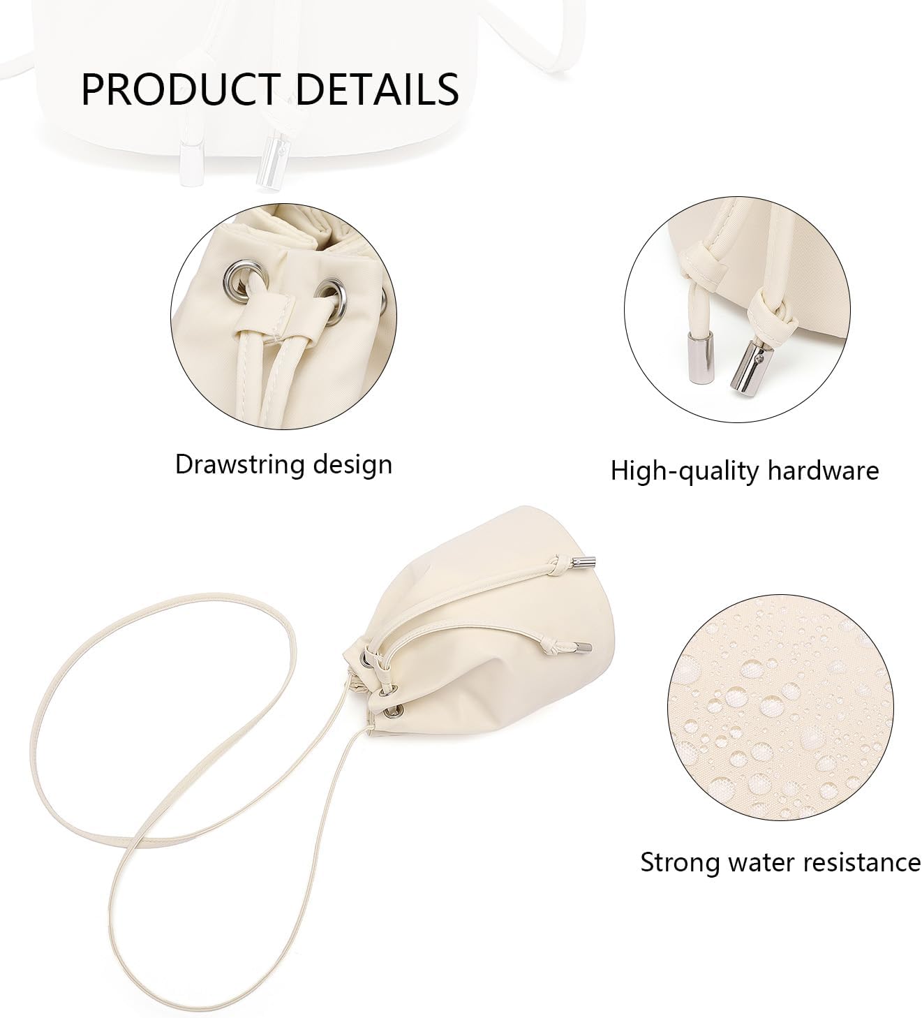 Black Drawstring Crossbody Bag Nylon Fabric Large Capacity Organizer Bag with Gold Tone Hardware | Nylon Fabric, Organizer Bag, Gold Tone Hardware - Image 5