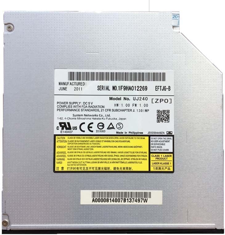 UJ240 UJ240AS Internal Blu-ray Burner DVD+-RW DL Writer 12.7mm SATA Drive for HP EliteBook 8570w 8560w 8760w 8770w, Silver