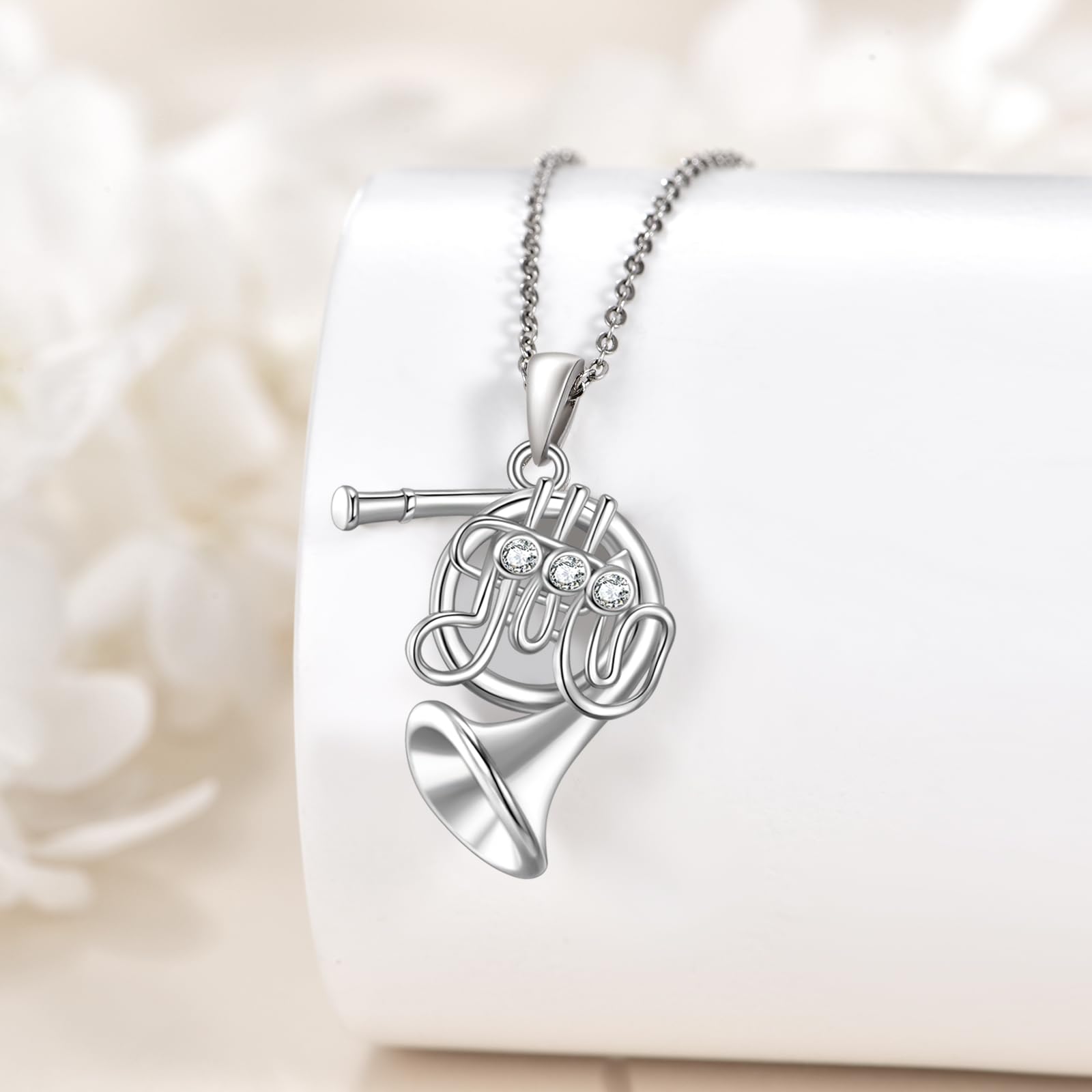 ONEFINITY Collana corno francese in argento sterling 925 ciondolo corno francese strumento musicale gioielli regali per le donne, Zirconia cubica