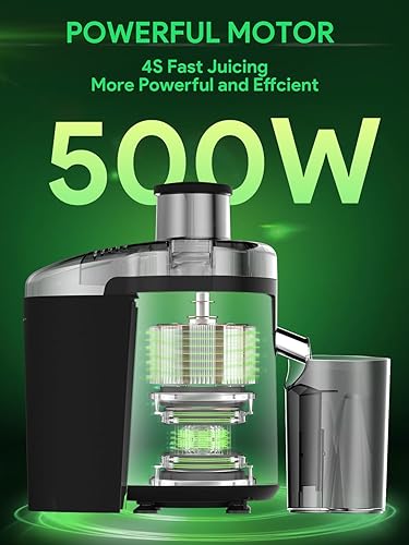 Miniatura 2 de Máquina exprimidora, exprimidor de 500 W para frutas y verduras, exprimidor centrífugo compacto con ajuste de 3 velocidades, fácil de limpiar, acero