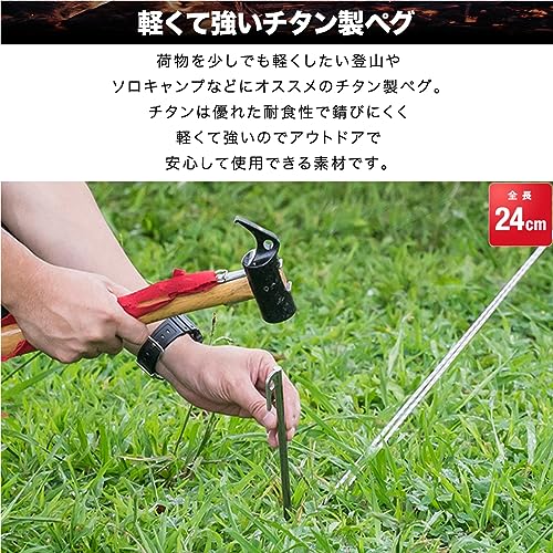 FIELDOOR チタンペグ テント用 タープ用 24cm 8本セット 軽くて強いチタン製ペグ 耐食性 頑丈 超軽量 ソロキャンプ ツーリング キャンプ用品 アウトドア 2枚目