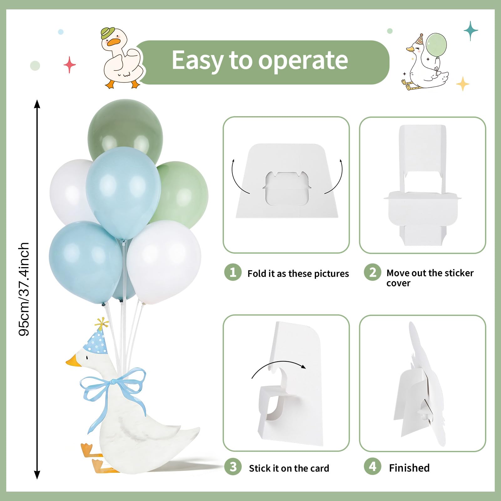 Set di 12 centrotavola per baby shower per tavoli, elefanti con palloncino, decorazione per feste, baby shower, feste, accessori per foto (oca blu, 6)