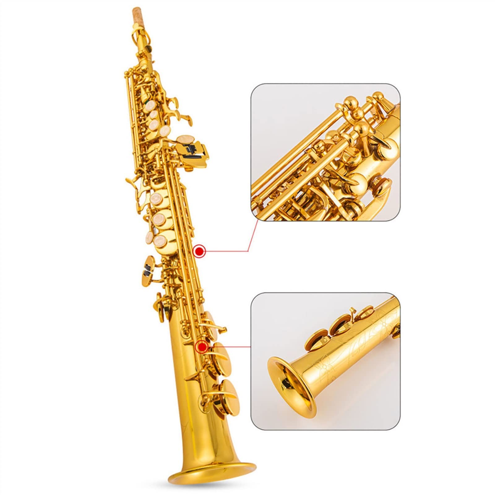 Saxofón B-Drop Tubo Recto Saxofón Profesional Latón Chapado en Oro Instrumento de saxofón