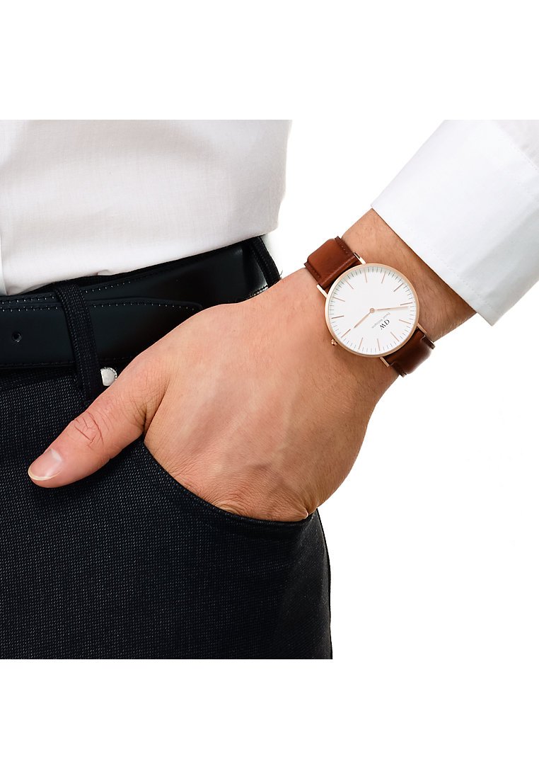 Daniel Wellington Herren-Quarzuhr mit schwarzem Zifferblatt, Analog-Anzeige, Quarz, Einheitsgröße, Weiß