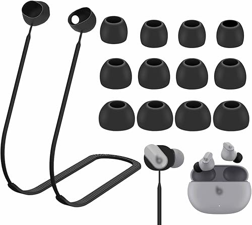 Kit de puntas de oreja compatible con Beats Studio Buds, cordón de silicona suave antipérdida para el cuello, correa de repuesto de gel para
