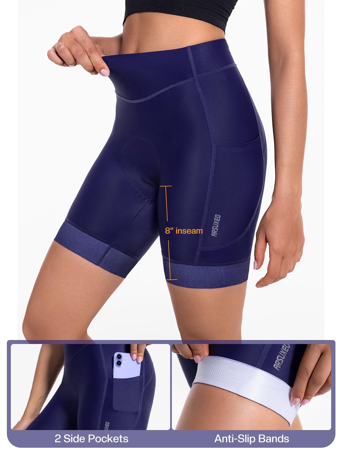 ARSUXEO Pantalones Cortos de Ciclismo para Mujer 4D Ropa Interior Acolchada 575