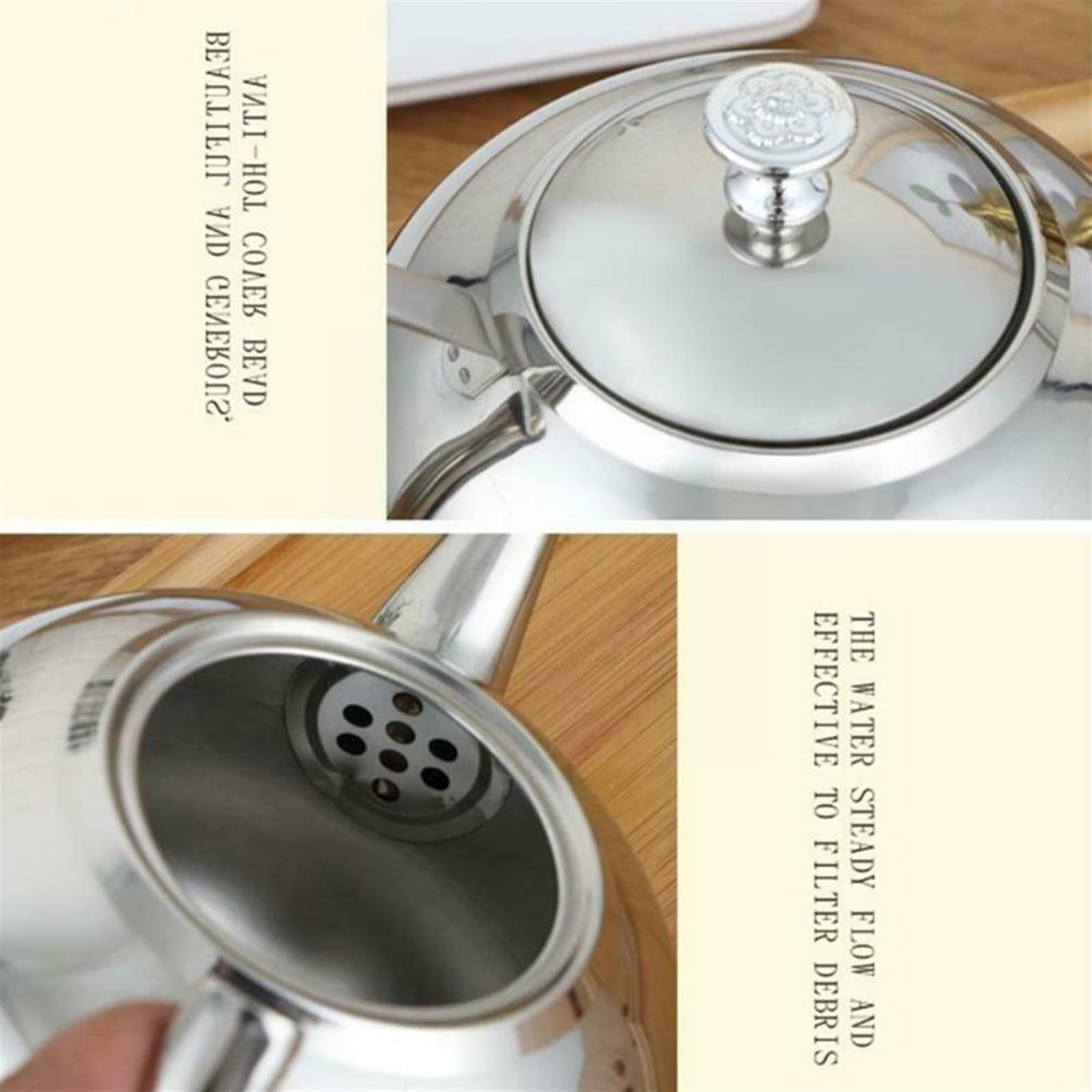 Tea Kettles, Kettle,TeapotWhistling Kettle. Silver Gold Colors Tea Kettle with Infuser Stovetop Teapots Steel Water Kettle Coffee Pot with Hotel Tea Tea Restaurant Pot Kettle (Color : Gold, Size : 1.