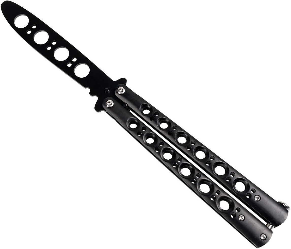 Lancoon Butterfly Knife and Comb Knife Trainer Rainbow Metal Practice Balisong Steel Dull Knife With Sheath Training Knife 100% Safe