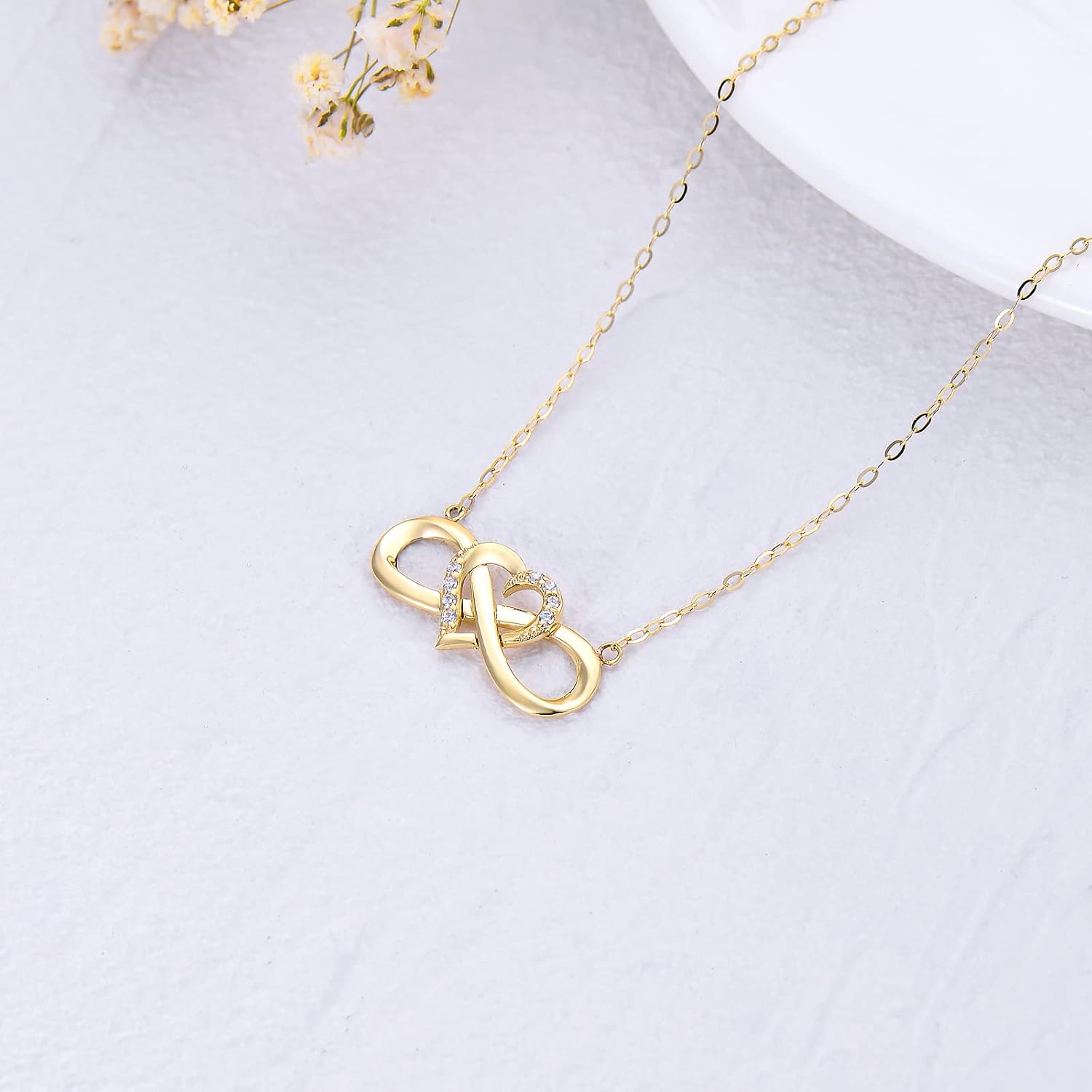 14K Solid Gold Heart Infinity Pendant Necklace for Women, Real Yellow Gold Love Jewelry Anniversary Birthday Gifts for Her, Wife, Mom 18inch