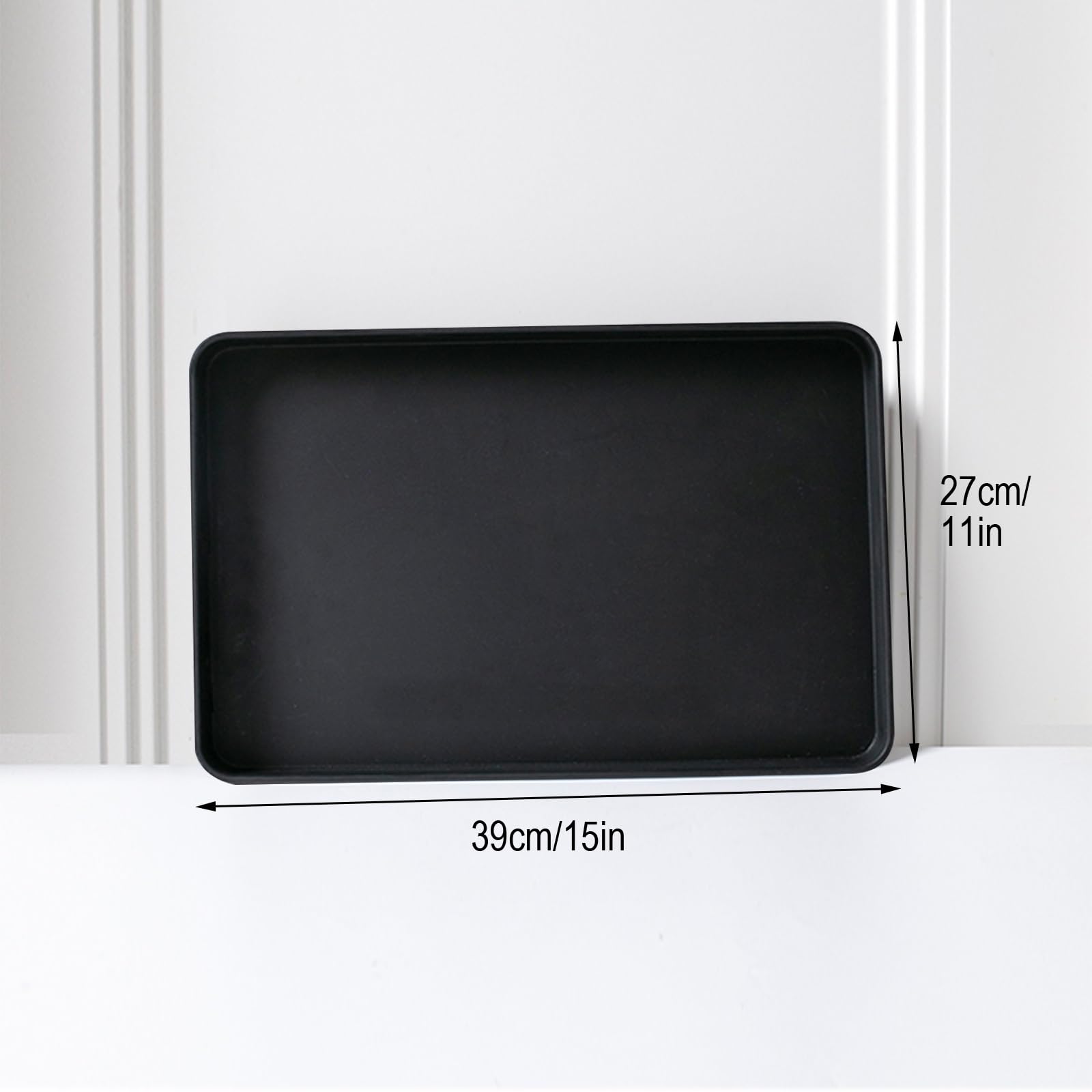 Paquete de 2 bandejas de plástico reutilizables negras para comedor y bebidas, elegante bandeja de servicio de restaurante, 39 x 27 cm, perfecta para eventos y catering