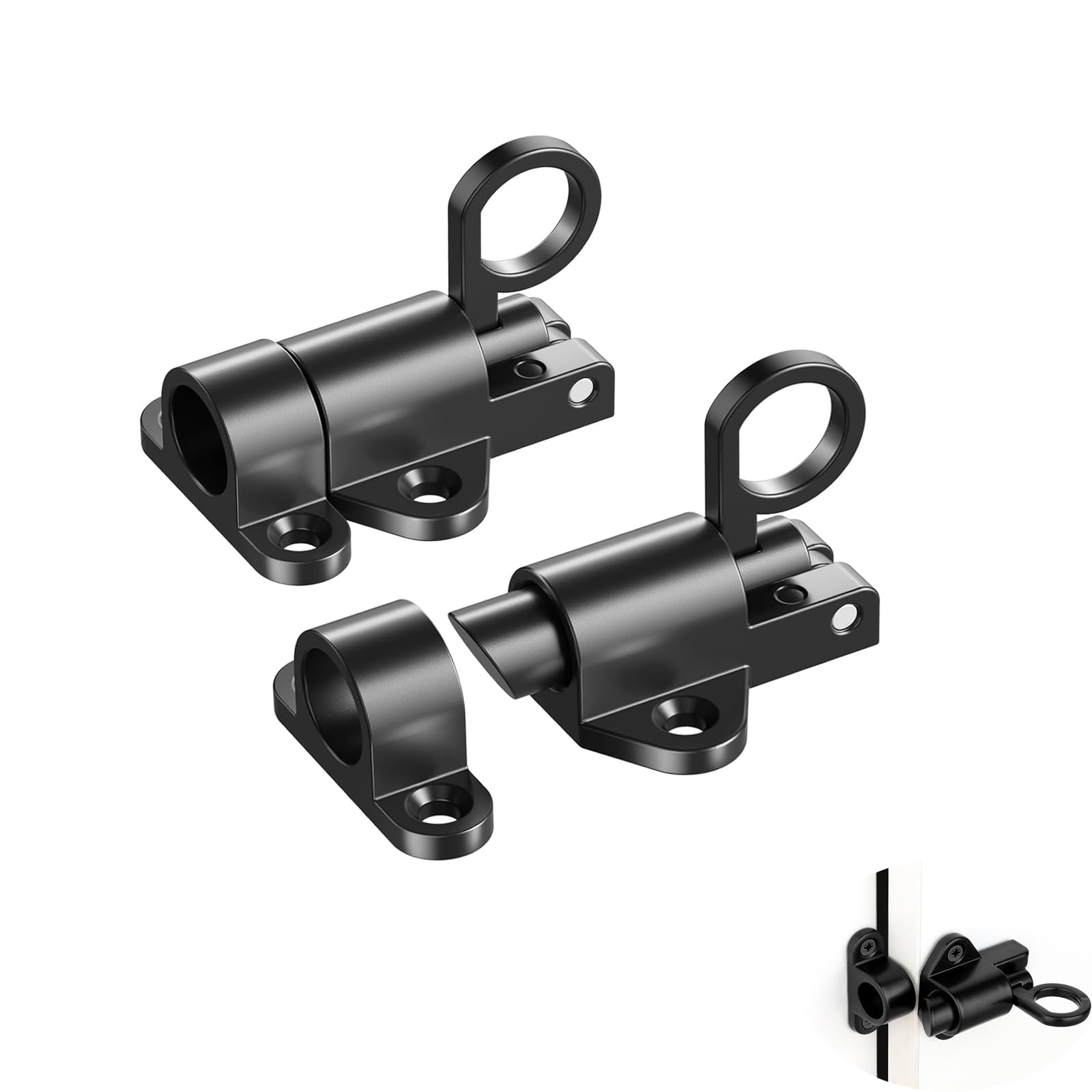 Gate Latch,2 Pcs Spring Door Bolts,Door Bolt Locks,Latch Lock for Internal Doors,Black Bolts with 8 Screws,Suitable for Fixing Windows,Wooden Doors,Courtyard,Cabinets,Storage Animal Cages