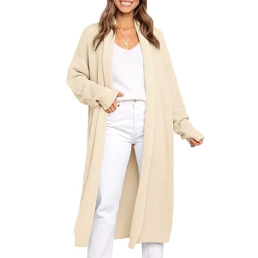 Womens Chunky Sweater 2023 Fall Warm Long Slouchy Knit Cardigans Oversized Casual Loose Coat Outwear Apricot