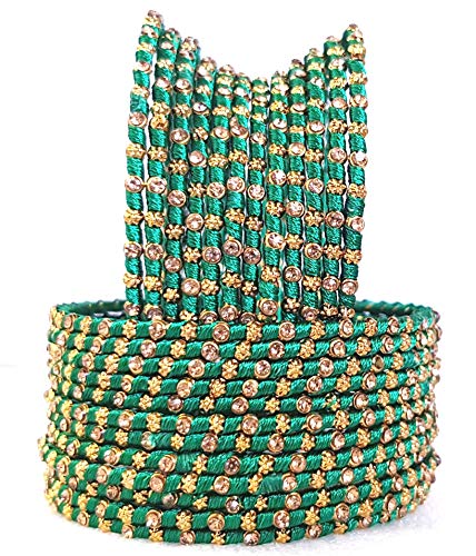 Image of Swara Creations Multicolored Metal bangles /kada Set wrapped in Silk Thread & golden dots for Women & Girls (24 Pcs)