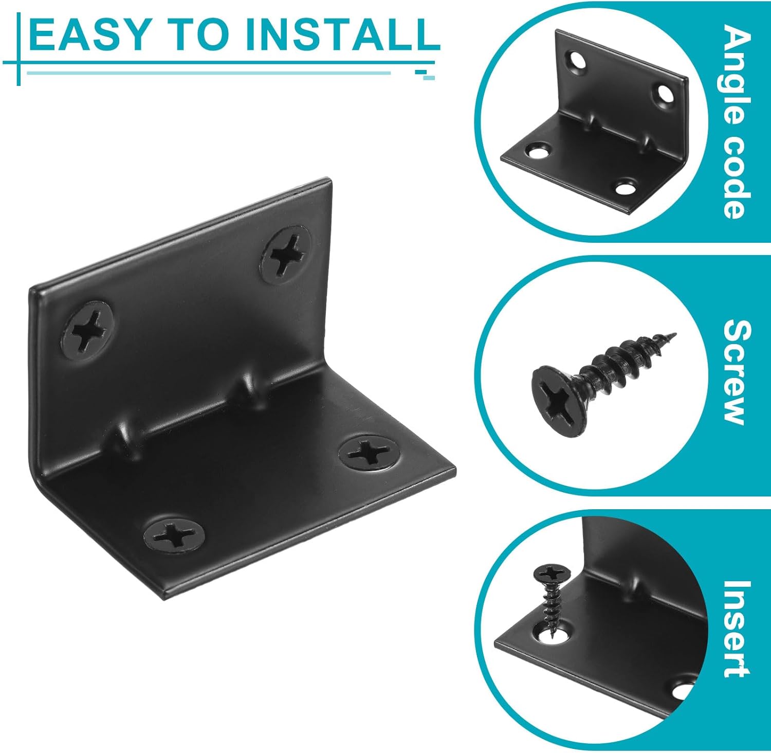 uxcell 12 Pcs L Corner Bracket Corner Brace Metal Joint Right Angle Brackets Fastener with Screws for Wood Shelves, Black, 0.79"x1.85"x0.79"