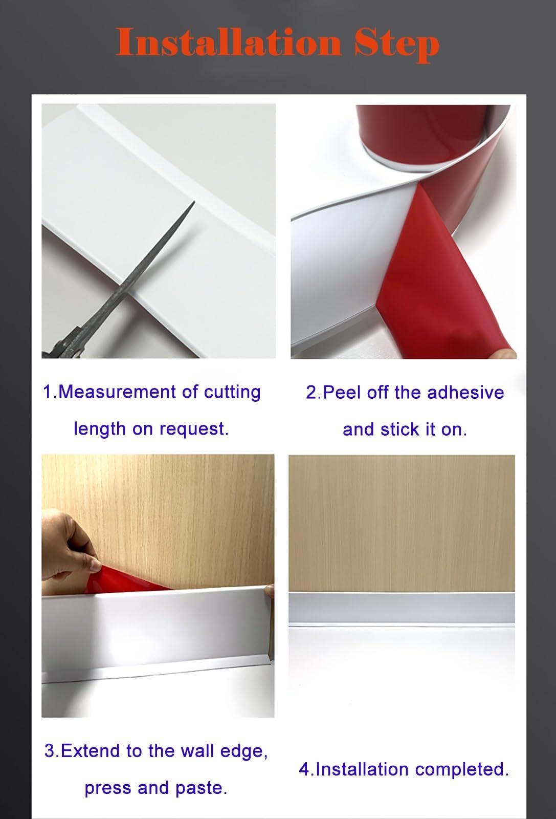 Rodapié autoadhesivo de PVC impermeable, borde de ángulo suave para escaleras, pasillos, garajes, fácil de instalar y cortar, ideal para salas de estar, oficina, hospital (8 cm de alto, 3 m de largo,