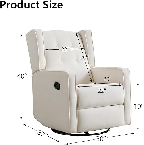 Miniatura 2 de CANMOV Silla reclinable giratoria basculante, silla planeadora para guardería, mecedoras para guardería, silla reclinable manual, color blanco
